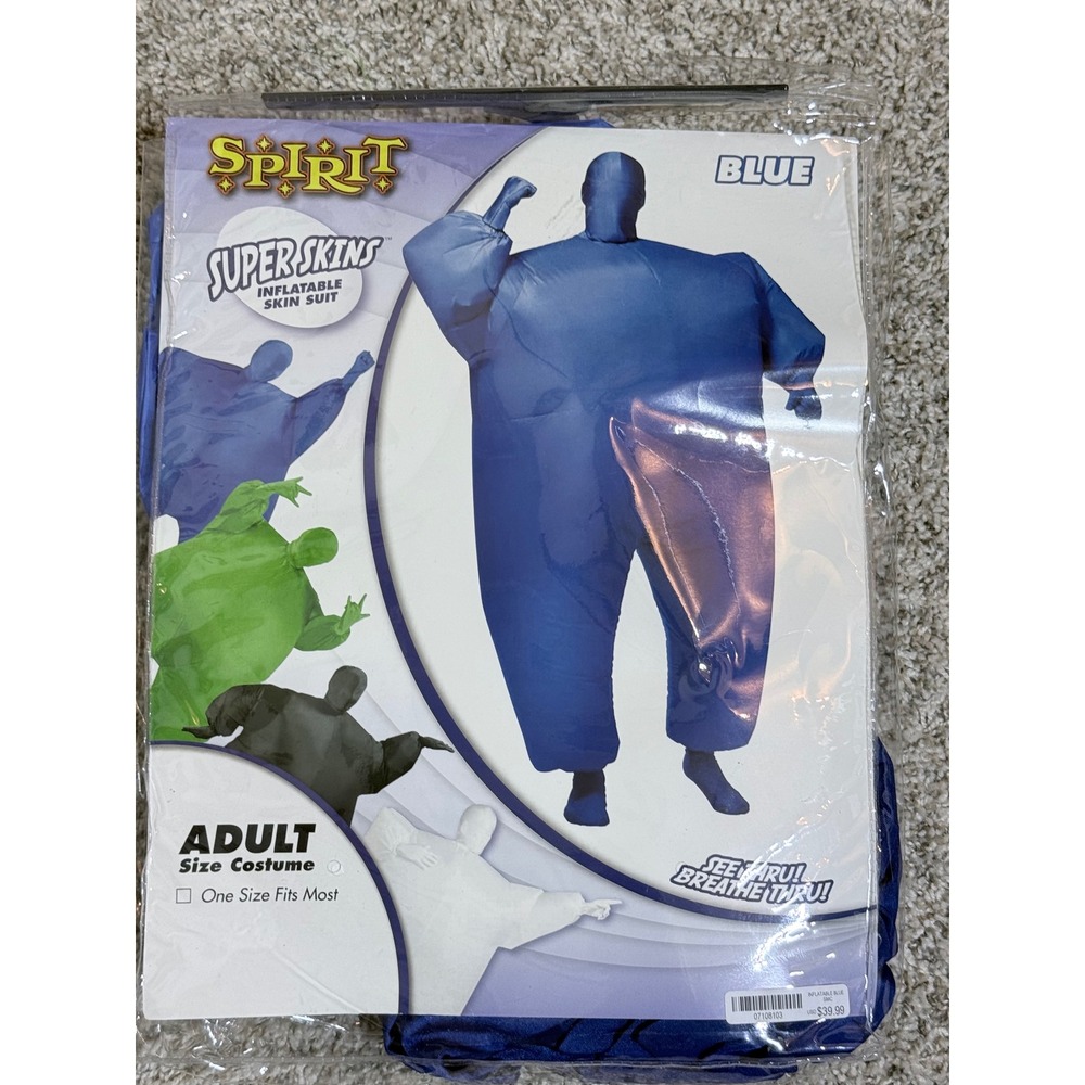 Spirit Halloween Blue Super Skins Inflatable Skin Suit Adult Costume 07108103